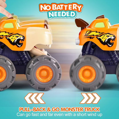 Friction-Powered Monster Truck Toys for Toddlers – Red & Orange