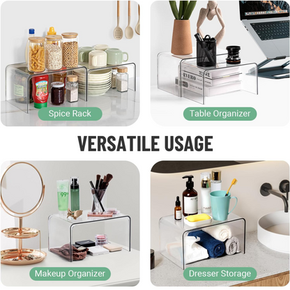 2-Pack Clear Kitchen Cabinet Shelf Organisers for Countertop Storage