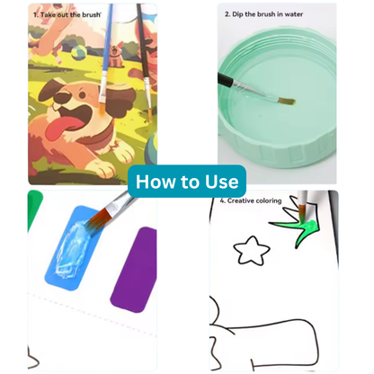 3-Pack Reusable Magic Water Colouring Books with 6 Brushes