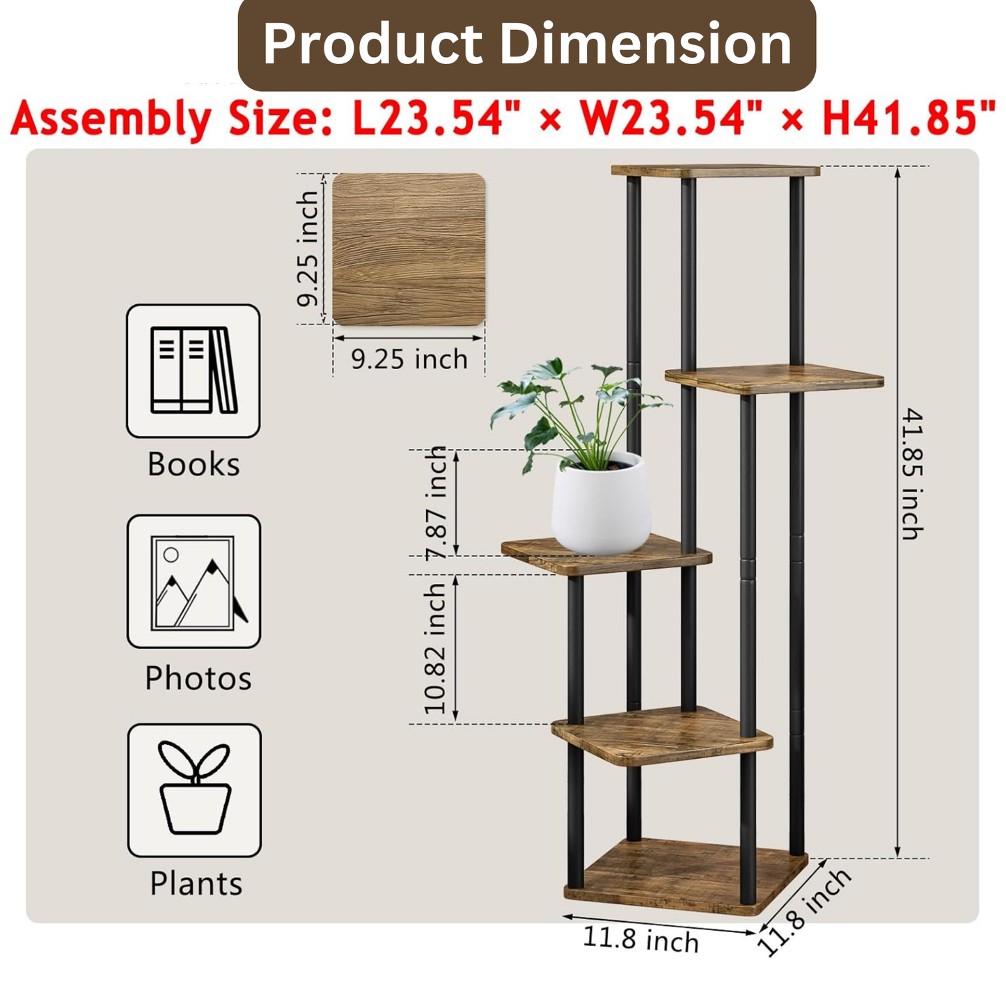 5 Tier Plant Display Stand For Indoor Outdoor, Tall Metal Flower Shelf, DIY