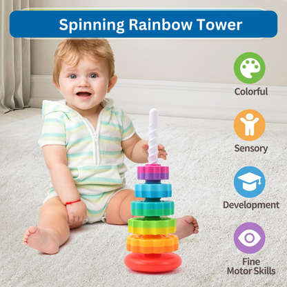 2-Piece Fine Motor Toy Set: Hedgehog Peg Toy & Baby Stacking Spinner
