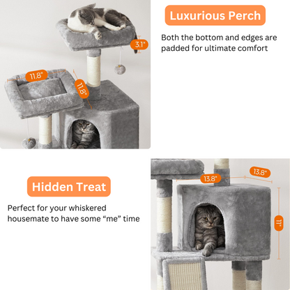 Indoor Cat Tree Tower with Scratching Post & 4 Spiral Toys