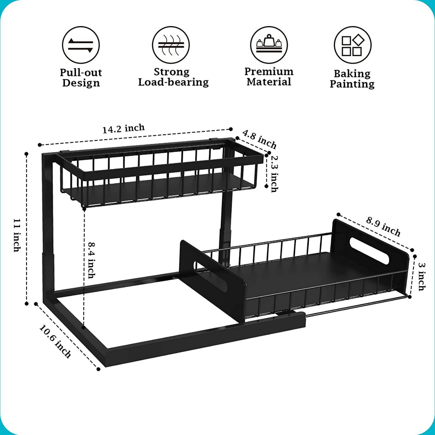 Under Sink Organizer,Bathroom Countertop & Kitchen Organizer- Premium Metal