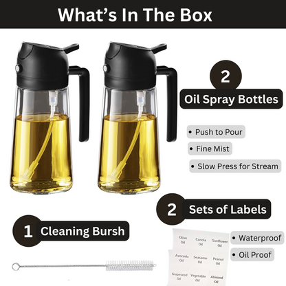 2-Pack 2-in-1 Olive Oil Sprayer & Dispenser with Brush and Labels