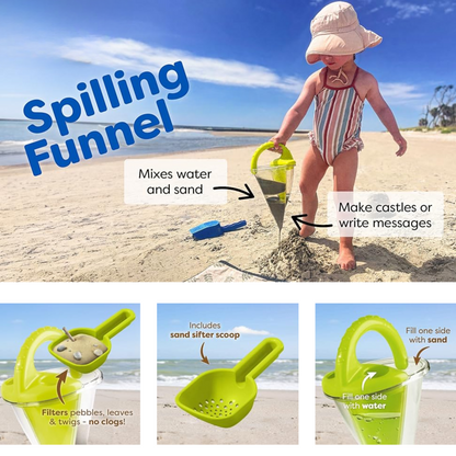 Beach Sand Toy Set with Spilling Funnel, Sifter & Shovel