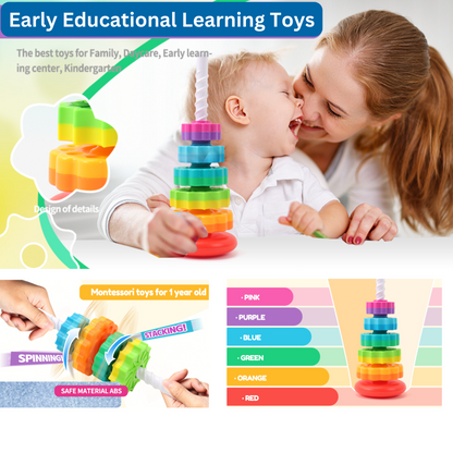 2-Piece Fine Motor Toy Set: Hedgehog Peg Toy & Baby Stacking Spinner