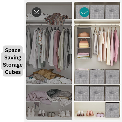 90 L Collapsible Laundry Hamper with Lid, Divider & 2 Storage Cubes