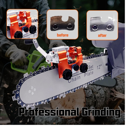 Portable Manual Chainsaw Sharpener with 30° Hand-Crank Grinder Jig