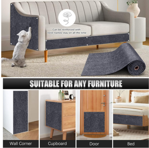 Self-Adhesive Mats, Trimmable DIY Cat Scratcher Pads - 2 Piece Gray