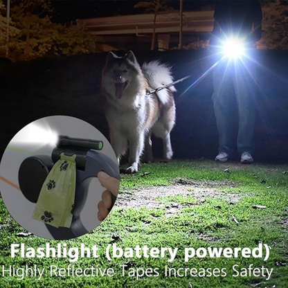Dual Retractable Dog Lead with LED Light, 3 m Tangle-Free Leash