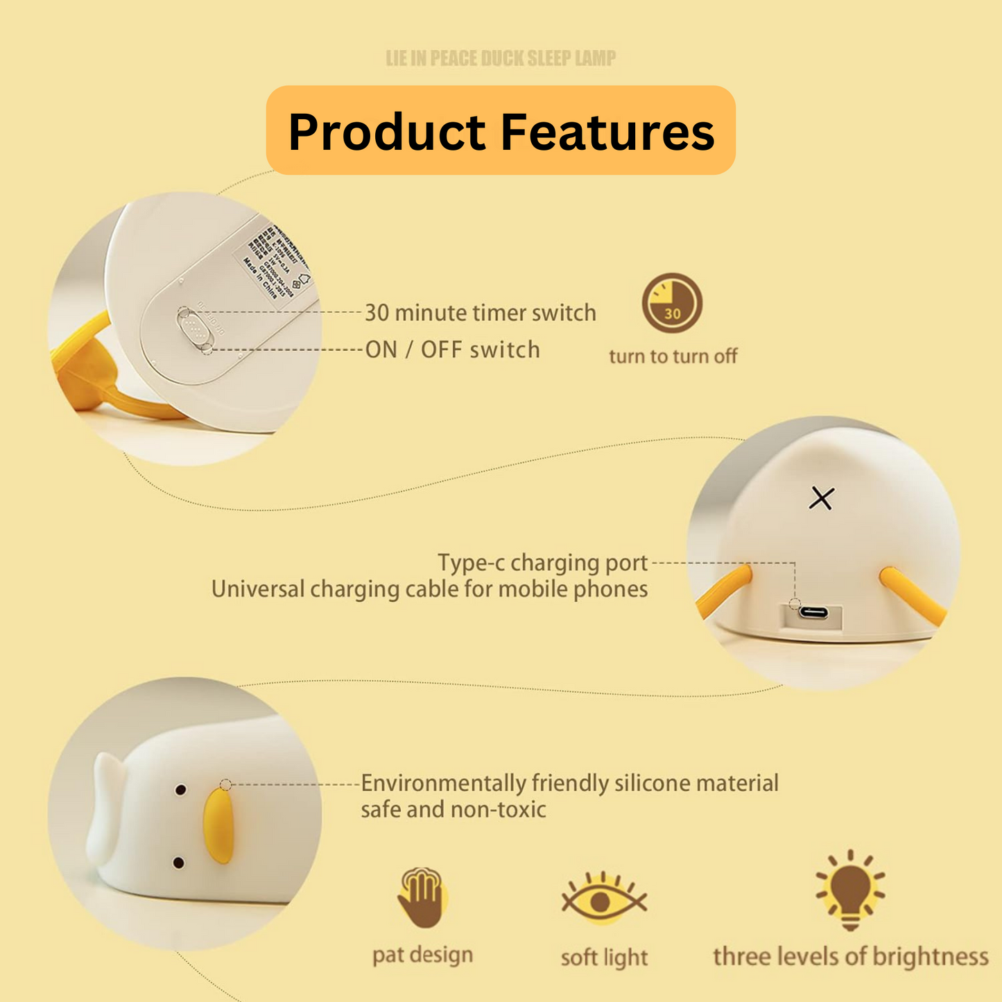 Lying Flat Duck Night Light, LED Squishy Duck Lamp, Cute Light Up Duck, Silicone Dimmable Nursery Nightlight, Rechargeable Bedside Touch Lamp for Breastfeeding, Finn The Duck