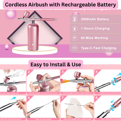 Rechargeable Portable Airbrush Kit with Compressor, 0.3 mm, 48 PSI