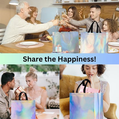15 Reusable Iridescent Gift Bags with 100 White Tissue Paper Sheets