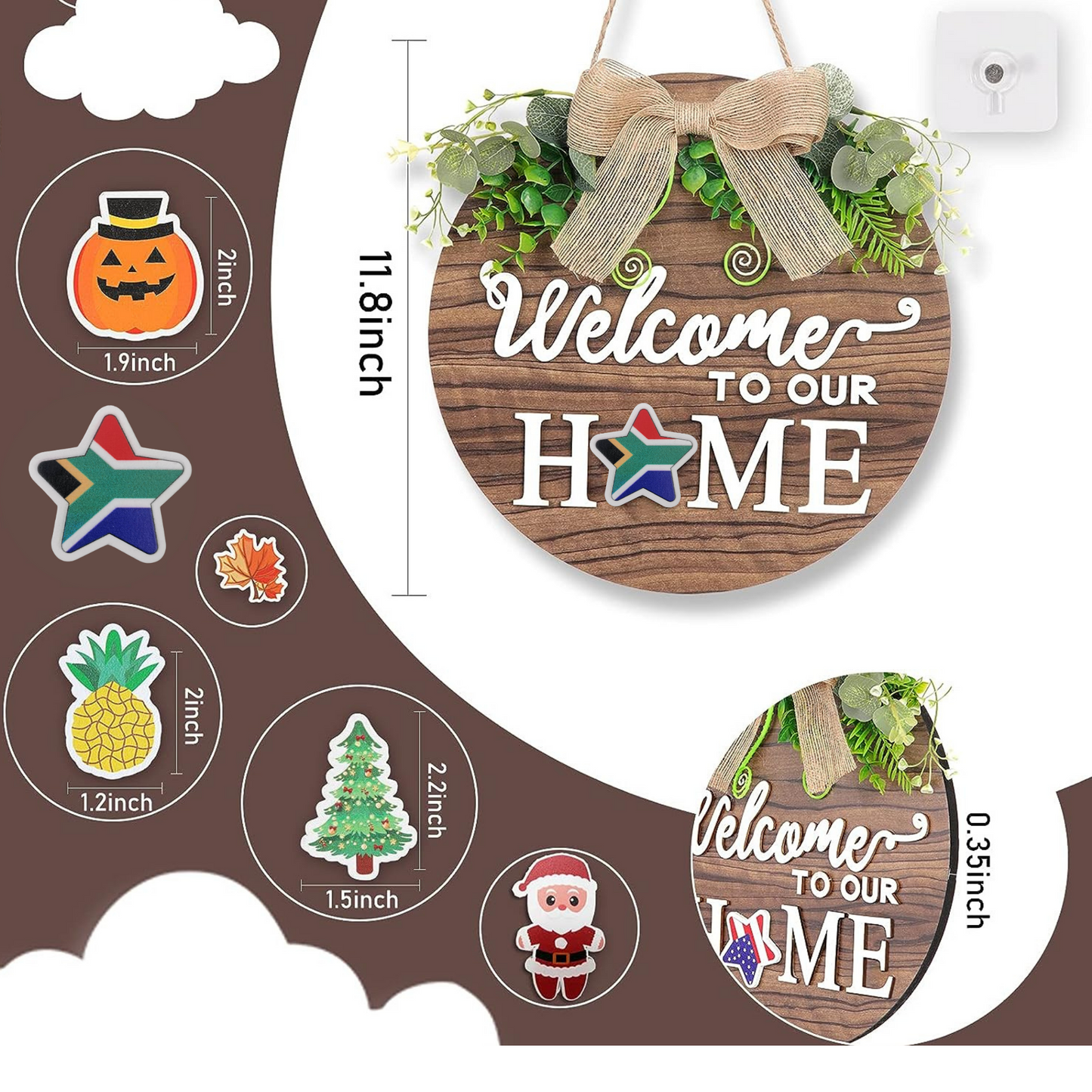 Wood Welcome Home Sign Decor with 14 Magnets - Wreath Wall Hanging - Halloween - Easter - Party