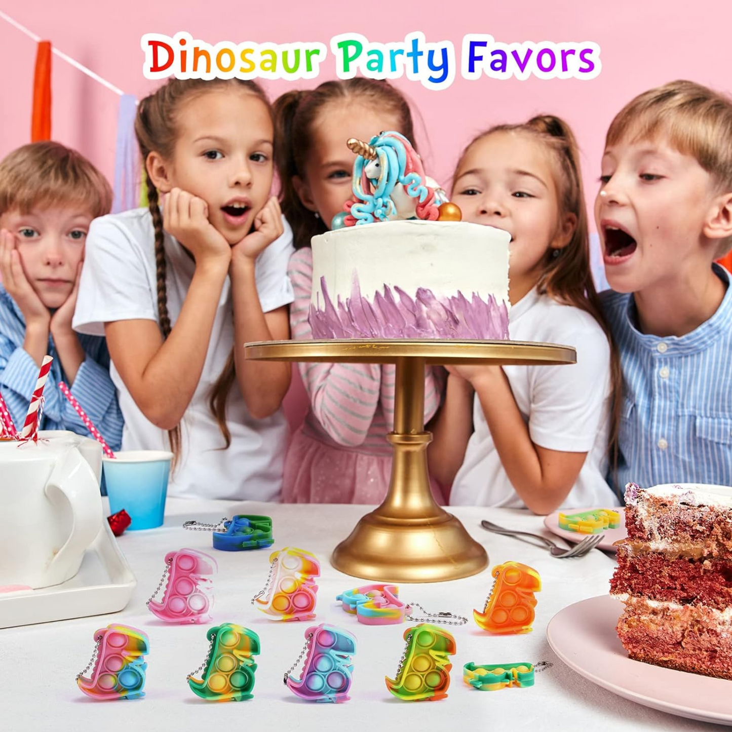 20 Pack Dinosaur Party Favours, Pop It Fidget Toys, Birthday Decorations