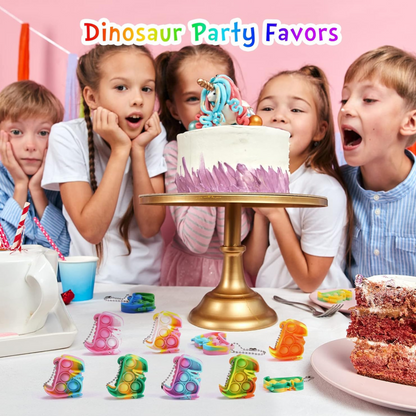 20-Pack Dinosaur Pop-It Fidget Keychains, Kids Party Favours