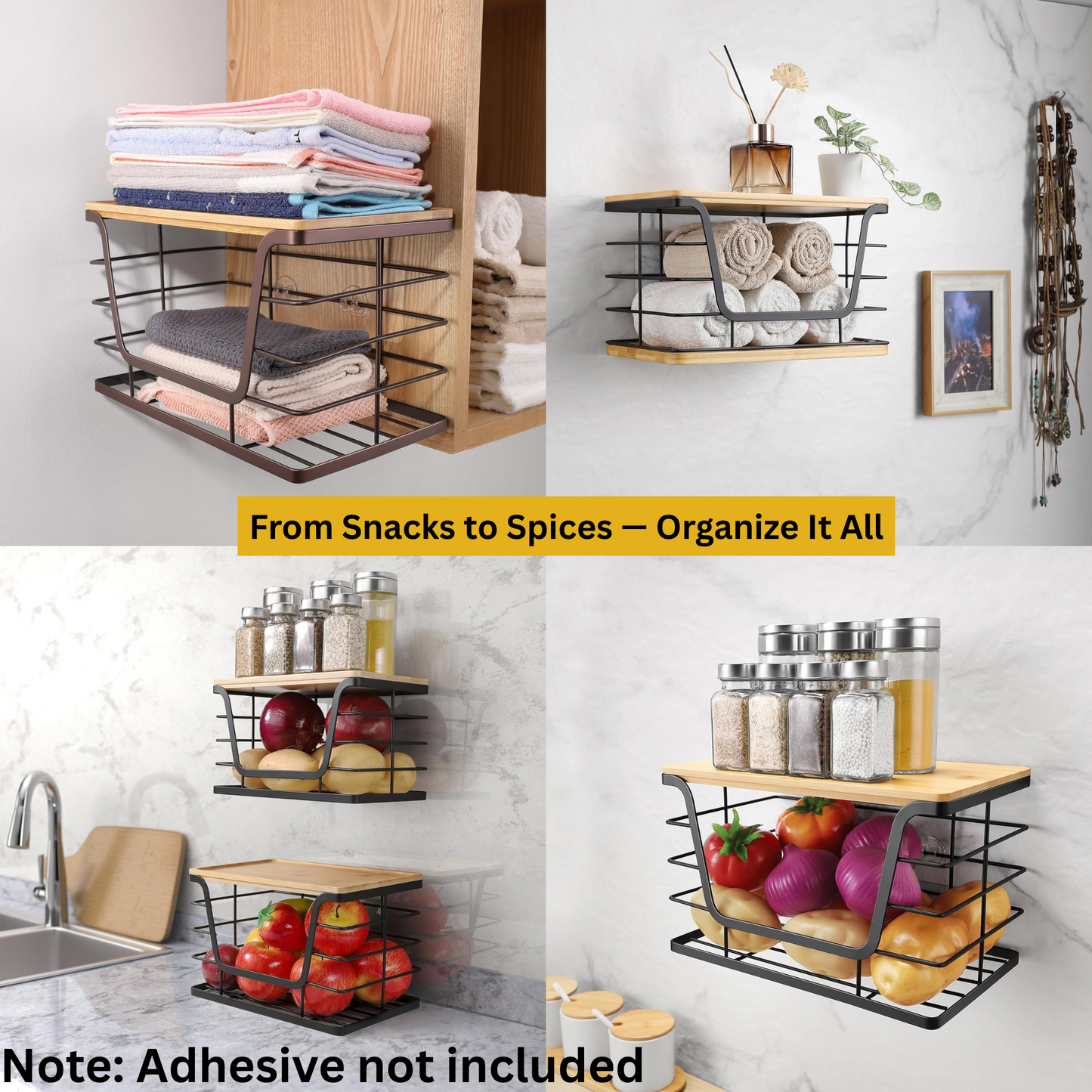 2 Pcs Stackable Kitchen & Pantry Storage Organizer, Trash Bag Holder