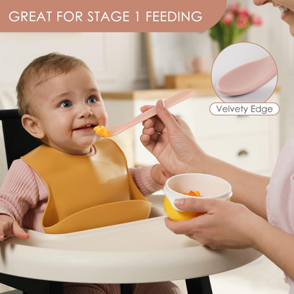 9-Piece Silicone Baby Feeding Set: 3 Bibs & 6 Spoons