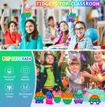 20-Pack Multi-Shape Pop-It Keychain Fidget Toys, Kids Party Favours