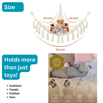 Handmade Macramé Stuffed Animal Hammock & Plush Toy Storage