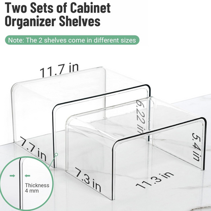2-Pack Clear Kitchen Cabinet Shelf Organisers for Countertop Storage