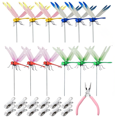 12-Piece Dragonfly Garden Stakes & Décor Clips with Installation Pliers