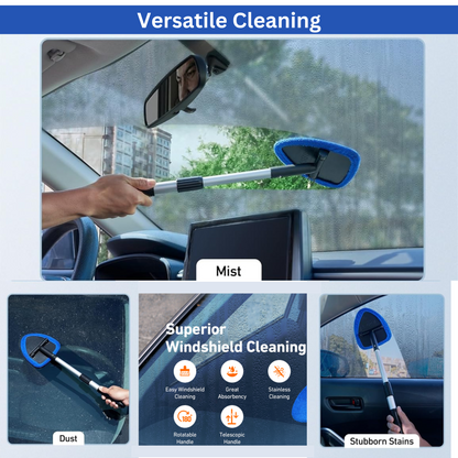 Extendable Car Windscreen Cleaning Tool with Spray Bottle & 4 Pads
