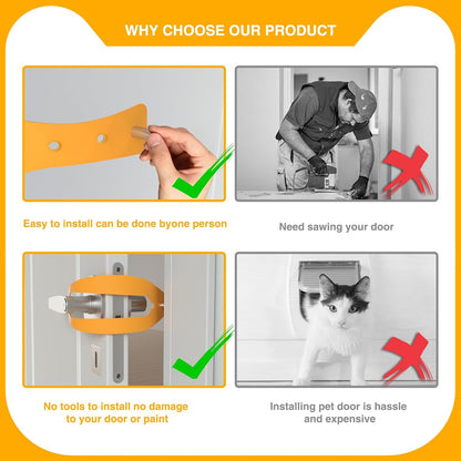 Adjustable Cat Door Latch & Interior Door Strap with Door Stopper