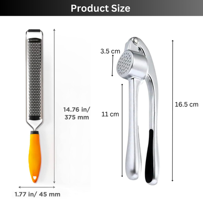 Garlic Press with Cleaning Studs & Stainless Steel Cheese Grater