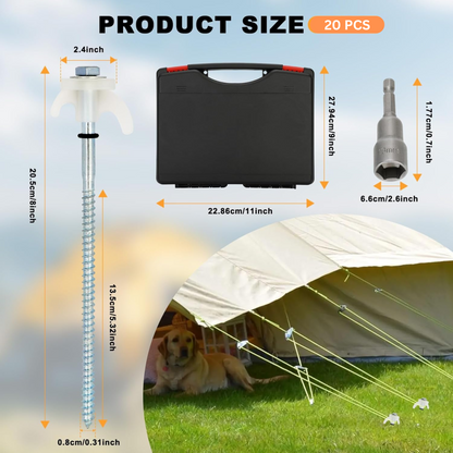 20 Glow-in-the-Dark Tent Pegs with 5-Piece Stainless Steel Braai Set