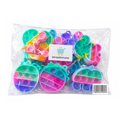 20-Pack Multi-Shape Pop-It Keychain Fidget Toys, Kids Party Favours