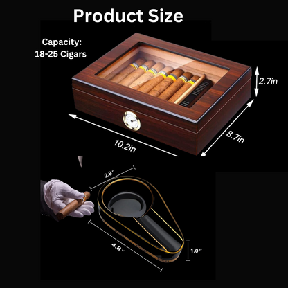 Cedar Cigar Humidor with Hygrometer, Humidifier & Ashtray, 18–25 Cigars