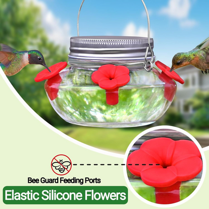 Hanging Mason Jar Bird Feeder with Nectar Ports for Garden