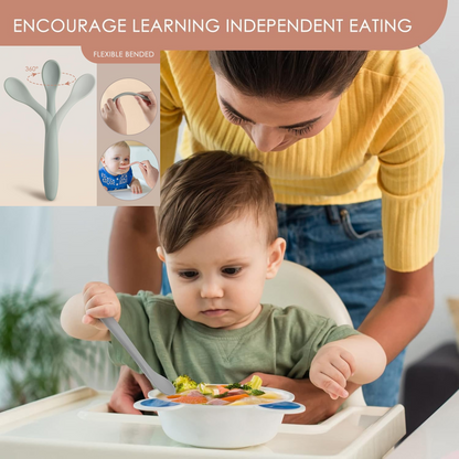 9-Piece Silicone Baby Feeding Set: 3 Bibs & 6 Spoons