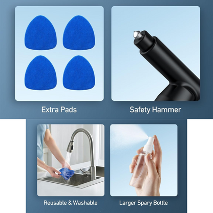 Extendable Car Windscreen Cleaning Tool with Spray Bottle & 4 Pads