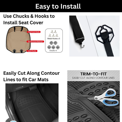 2 Car Seat Covers with Pockets & 4 Universal Car Mats – Black