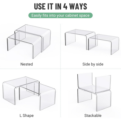 2-Pack Clear Kitchen Cabinet Shelf Organisers for Countertop Storage