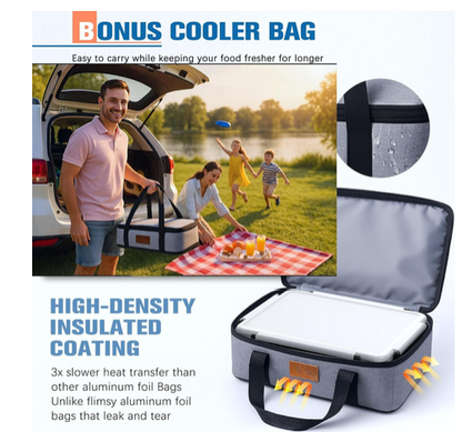 Insulated Lunch & Snack Box with 12 Compartments, Ice Pack & Bag