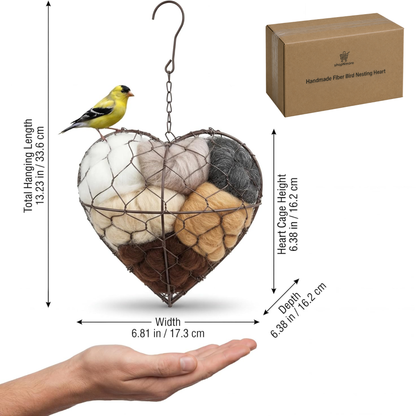Handmade Alpaca Fibre Bird Nesting Heart, Refillable Wild Bird Holder