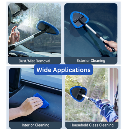 Extendable Car Windscreen Cleaning Tool with Spray Bottle & 4 Pads