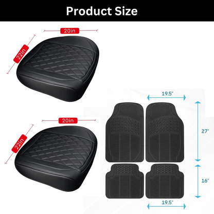 2 Car Seat Covers with Pockets & 4 Universal Car Mats – Black
