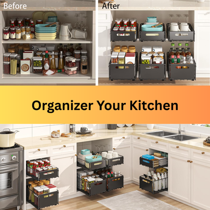 Metal Pull-Out Kitchen Cabinet Organiser, No Drilling Required