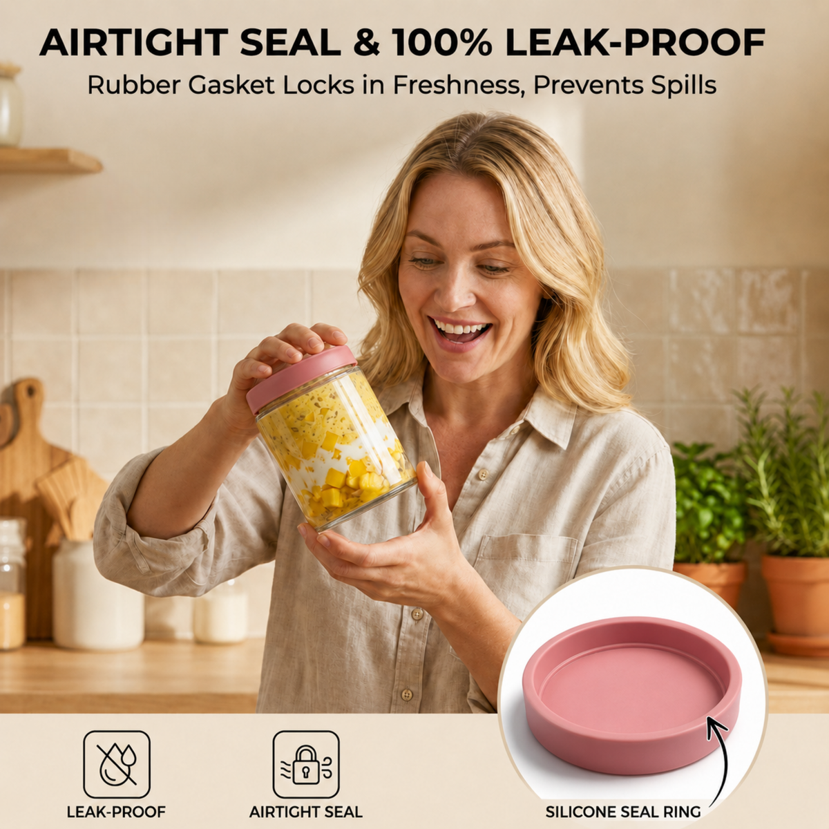 4-Pack Glass Overnight Oats Jars with Leakproof Lids
