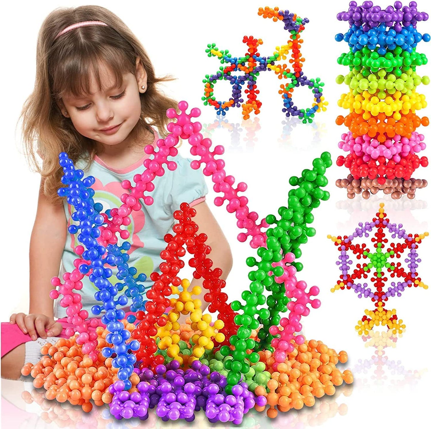 300 Piece Snowflake Building Blocks Kids STEM Toys,3D Shape, with Storage Box