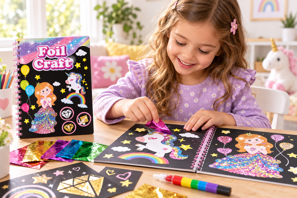 Princess Foil Art Craft Kit for Kids, Screen-Free Travel Activity