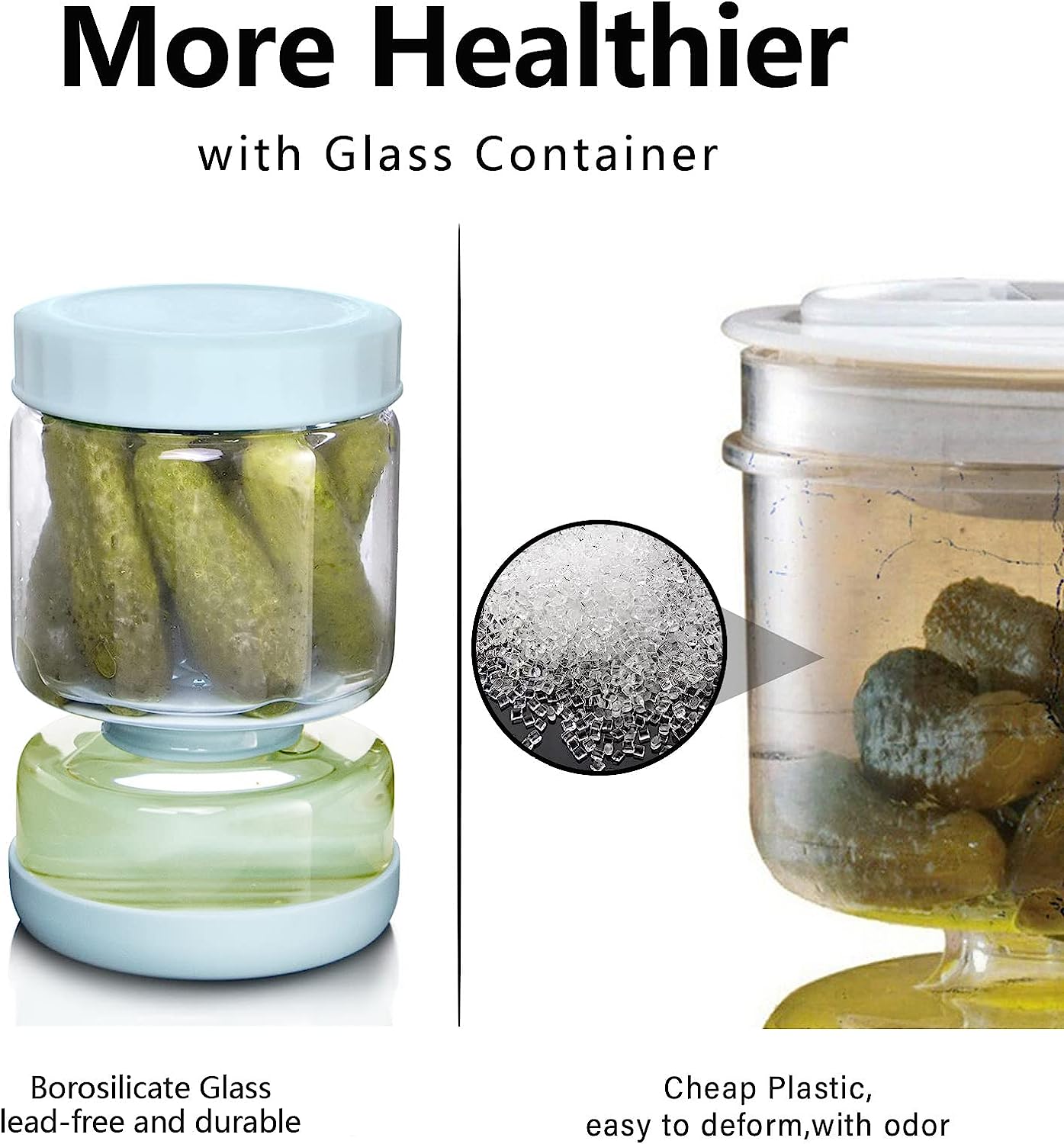 Glass Pickle, Atchar,Fermentation Airtight Hourglass Jar With Strainer Flip