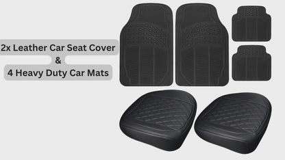 2 Car Seat Covers with Pockets & 4 Universal Car Mats – Black