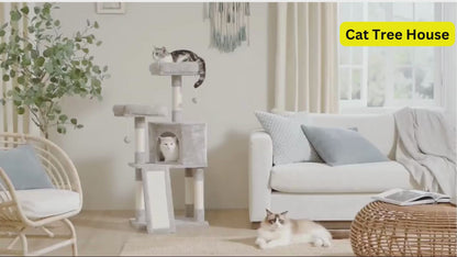 Indoor Cat Tree Tower with Scratching Post & 4 Spiral Toys